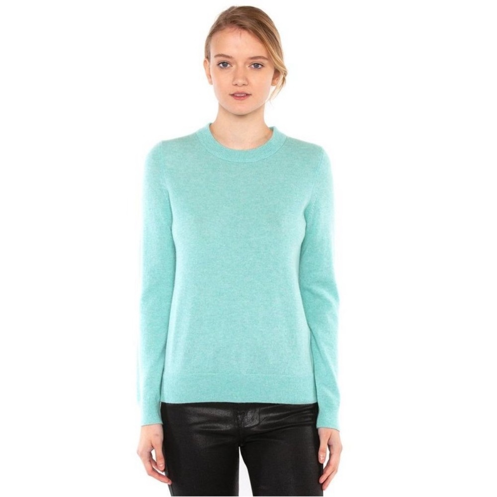 JENNIE‎ LIU Pure Cashmere Long Sleeve Crew Neck Pullover Sweater Aqua Teal
